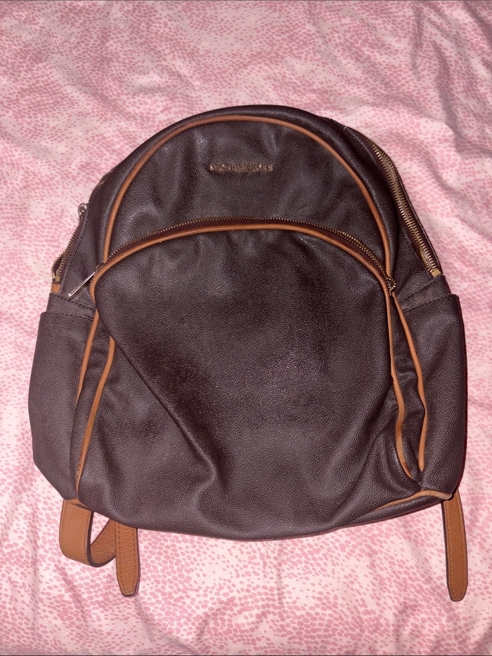 Michael Kors Dark Brown Backpack with Tan Trim